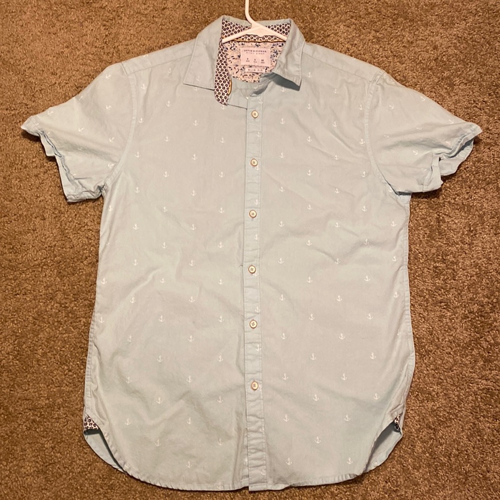 Mens Denim & Flower Short Sleeve Dress Shirt
